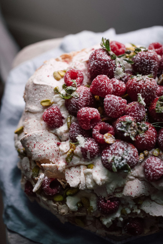 Raspberry and pistachio cake.
